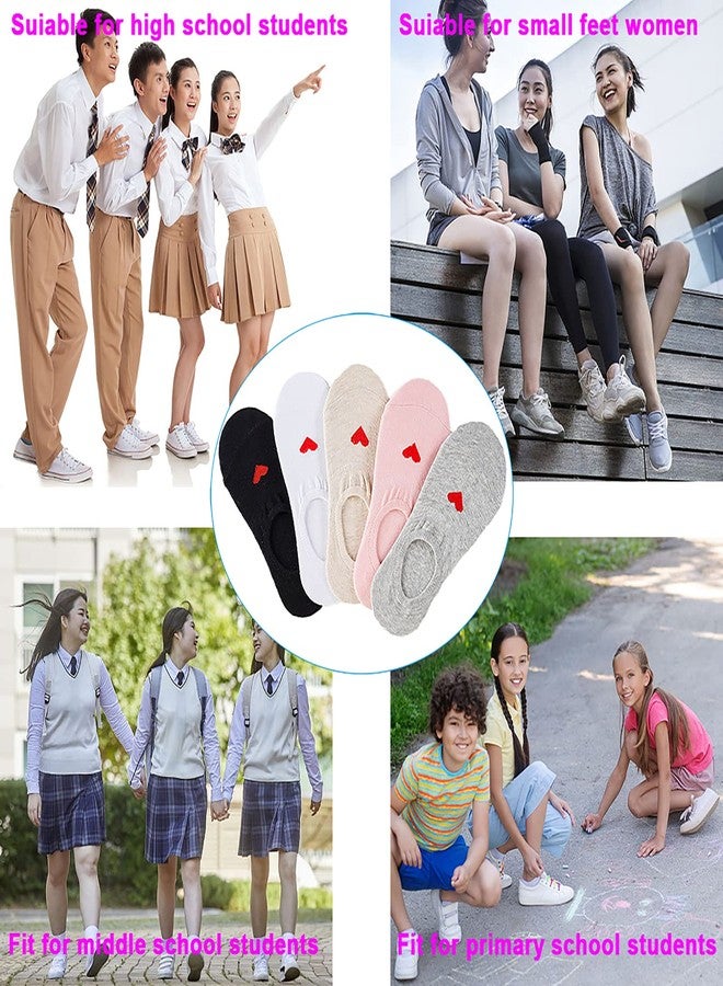 MRYUWB 5 to 10 Pairs Kids Skin-friendly No Show Socks, Cute Low Anti-slip Soft Socks for Girls and Boys 6-15 Years ((Black,White,Gray,Beige,Pink) 5 Pairs) - Image 5